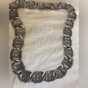 Vintage Paquette Signed Unique Designed‎ Pewter Metal Necklace